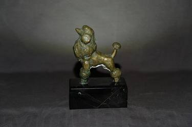Bronze dog sculpture on labradorite base thumb