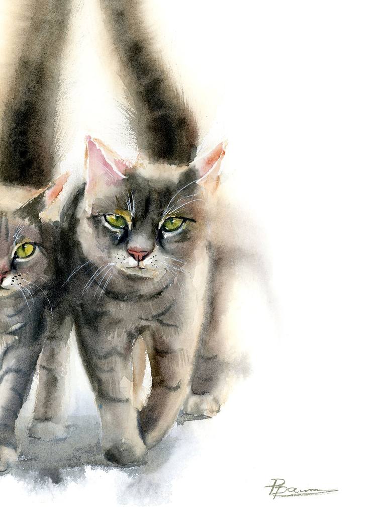 Original Fine Art Cats Painting by Olga Tchefranov