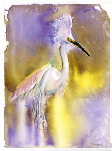 HERON IN VIOLET AND YELLOW COLORS thumb