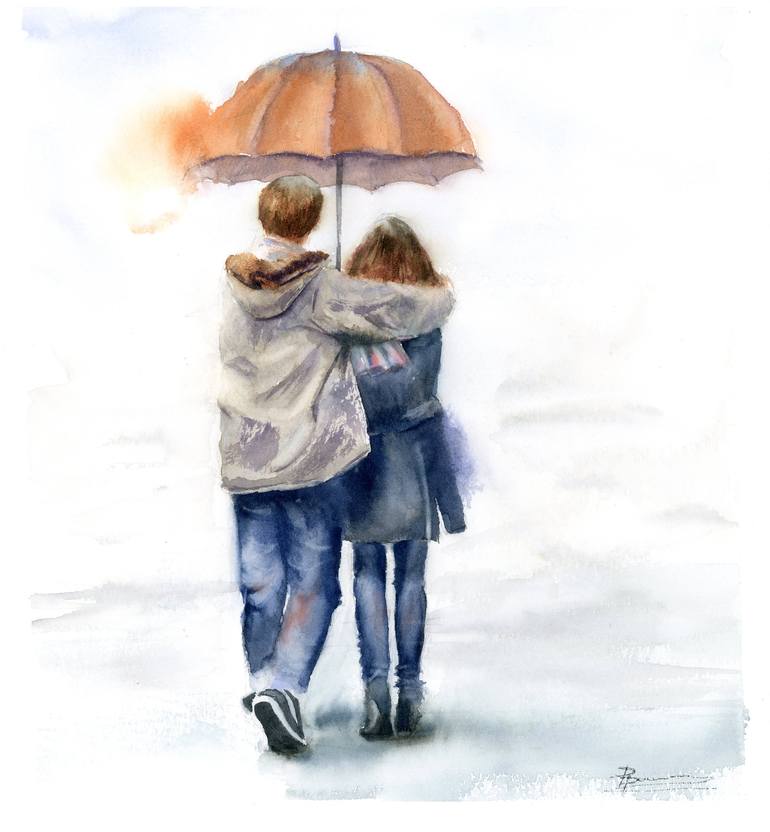 couple under umbrella outline