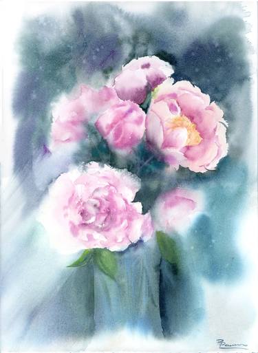 Original Abstract Floral Paintings by Olga Tchefranov