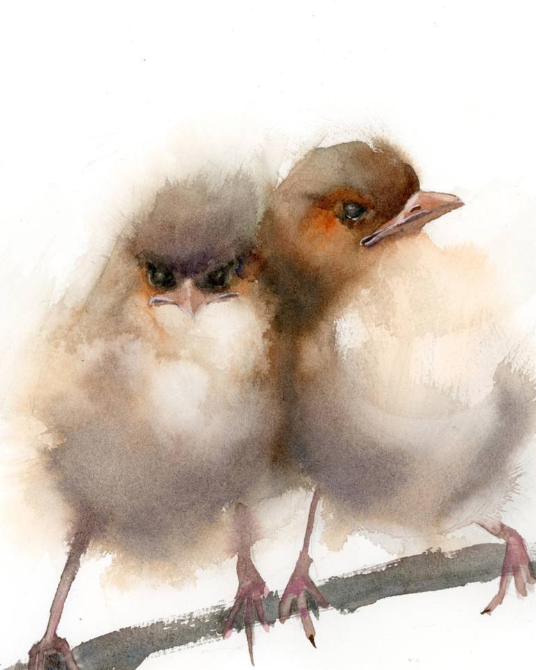 Couple of wrens Painting by Olga Tchefranov | Saatchi Art