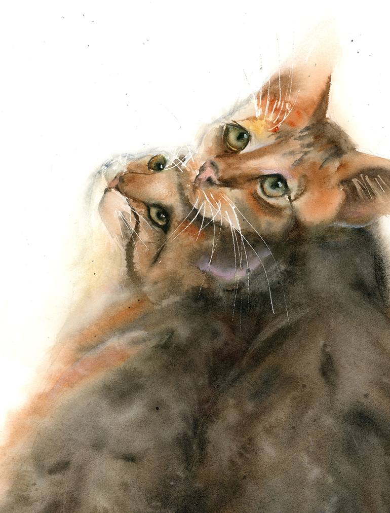 Original Fine Art Cats Painting by Olga Tchefranov