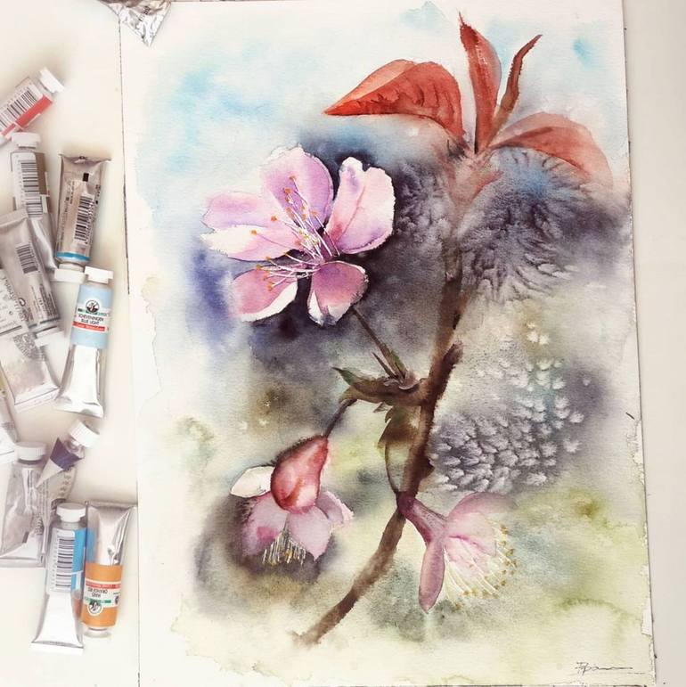 Original Abstract Expressionism Floral Painting by Olga Tchefranov