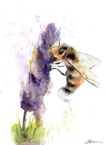 Honey bee and purple flower thumb