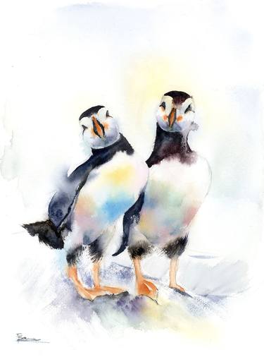 PAIR OF PUFFINS (BIRDS) thumb