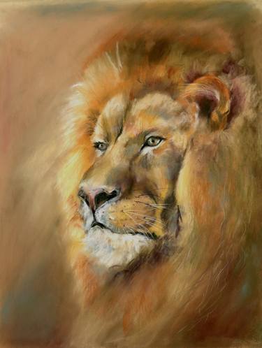 Lion Portrait - Original Pastel Drawing thumb