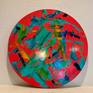 First contemporary artwork finished on circular wood panel with acrylic over spray paint and Sealed in gloss finish.