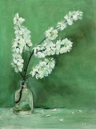 still life - plant - spring flowers - white peach blossom thumb