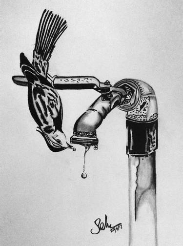 Saatchi Art Artist sowbarnika dorairaj; Drawings, “Thirsty Bird” #art