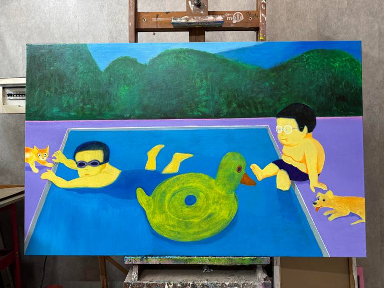 Original Art Deco Children Painting by Thanh Hien Vu