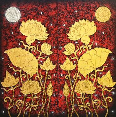 Lotus Painting Gold Leaf Art thumb