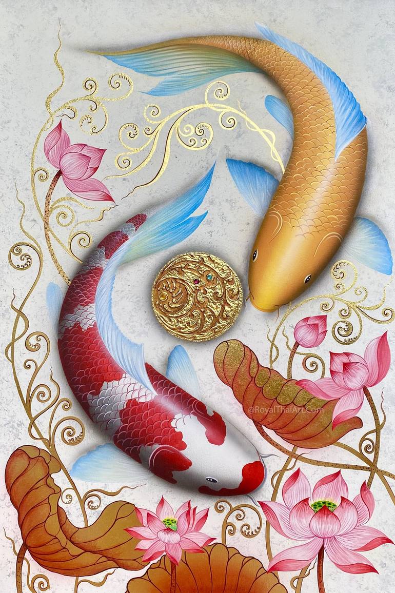 Koi Fish Art For Prosperity Painting by Nannapha Aiamlaaiad