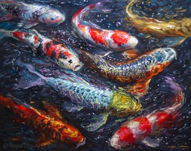 Original Abstract Fish Paintings by Nannapha Aiamlaaiad