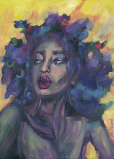 Bright nude art of curly hair black American young woman thumb