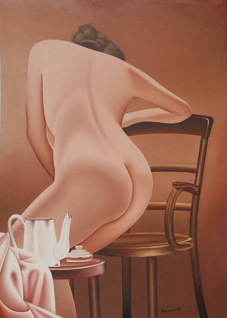 Original Photorealism Nude Painting by Mario Galarza Bejarano