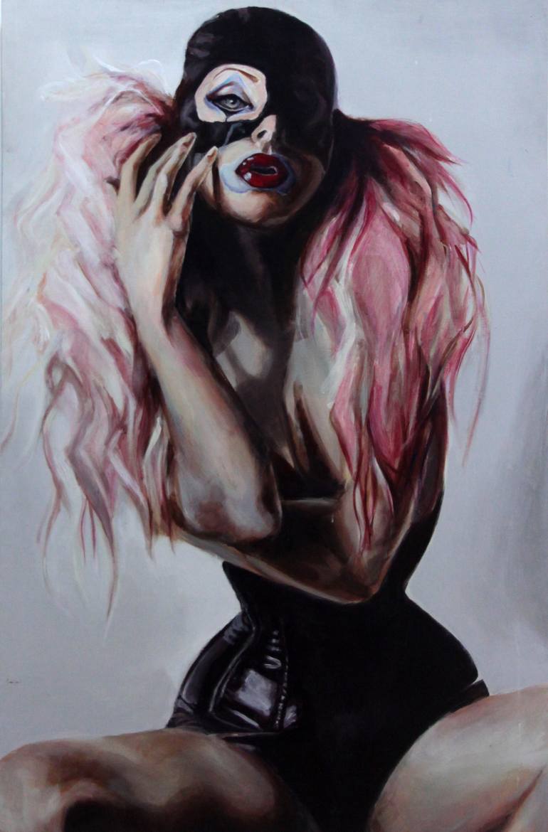 Lipstick, leather, paint and thighs. Painting by Lacey Jane Wilburn |  Saatchi Art