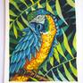 Blue Macaw is an original batik artwork in a Tropical Birds series. It's painted with the silk dye and wax on silk and mounted on canvas. UV protected and signed by artist.