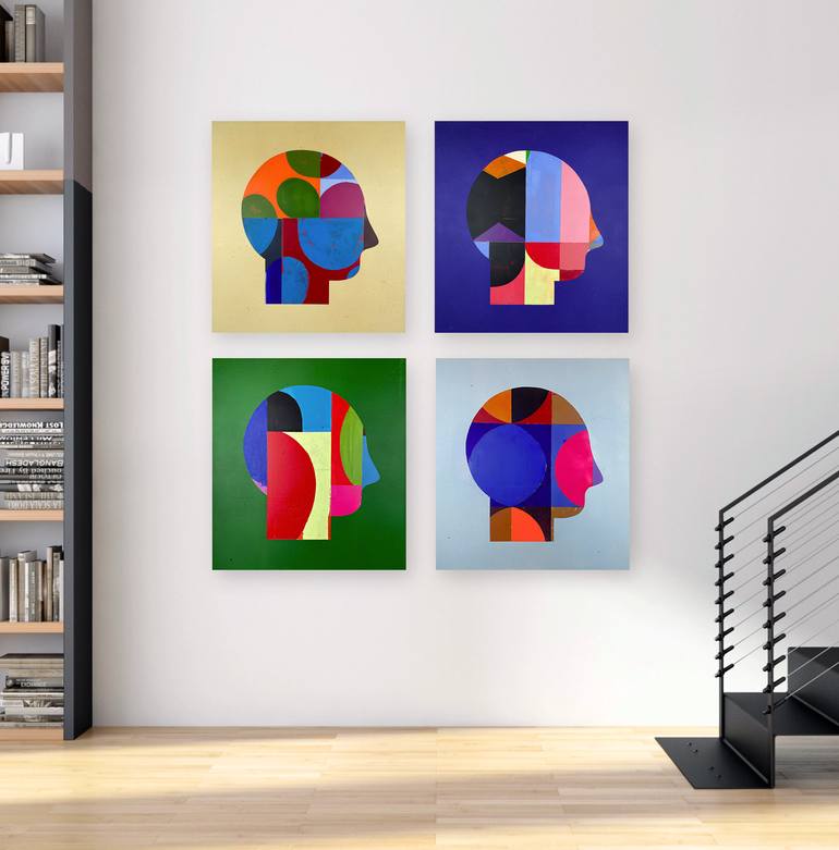 Original Bauhaus Geometric Painting by Luciano Cian