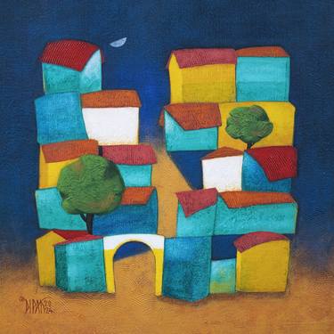 Original Abstract Cities Paintings by Dipak Asole