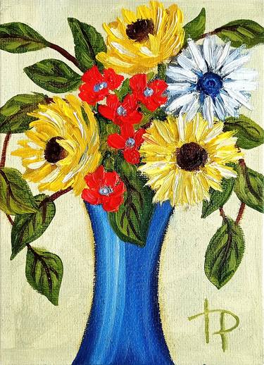 Yellow daisies Original Oil Painting Floral Bouquet Hand Painted thumb