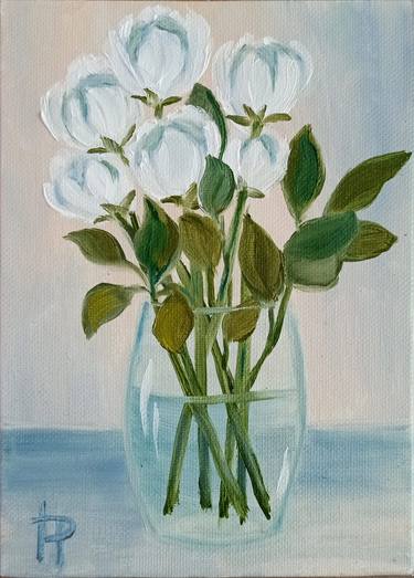 White Flowers Original Oil Painting Floral Wall Art thumb