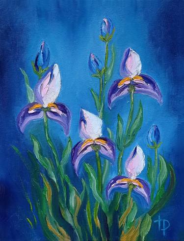 Irises Painting Original Oil Artwork Hand Made thumb