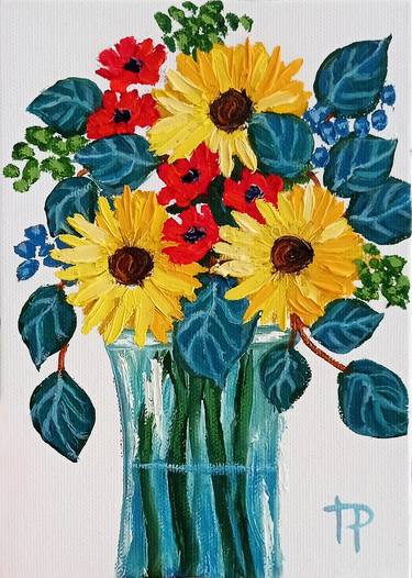 Yellow Daisies Original Oil Painting Floral Bouquet thumb