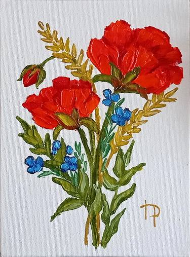 Red Flowers Original Oil Painting Poppies Artwork Floral thumb