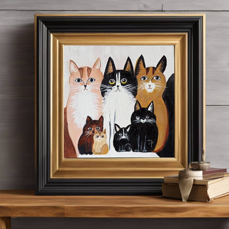 Original Figurative Cats Painting by Irene ArtGallery