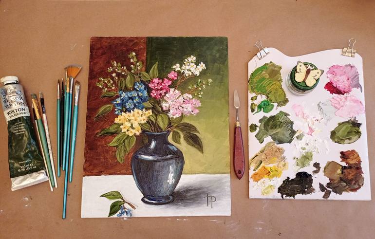 Original Art Nouveau Floral Painting by Irene Art Gallery