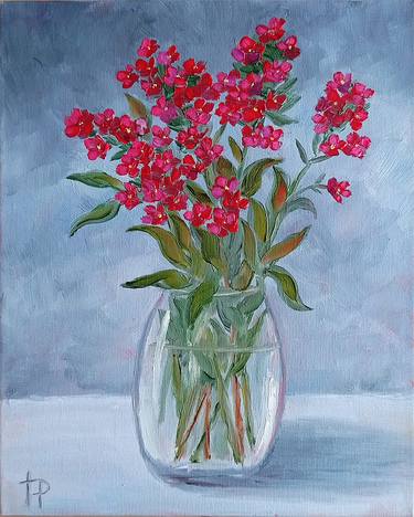 Red Flowers Bouquet Original Oil Painting Flowers Painting thumb