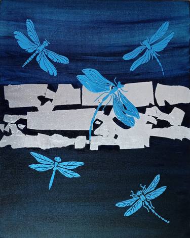 Dragonflies Original Oil Painting Dragonfly Wall Art thumb