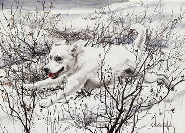 Print of Dogs Paintings by Nataliia Kulikovska