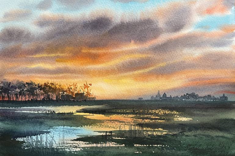 Evening landscape Painting by Nataliia Kulikovska | Saatchi Art