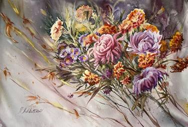 Print of Impressionism Floral Paintings by Nataliia Kulikovska