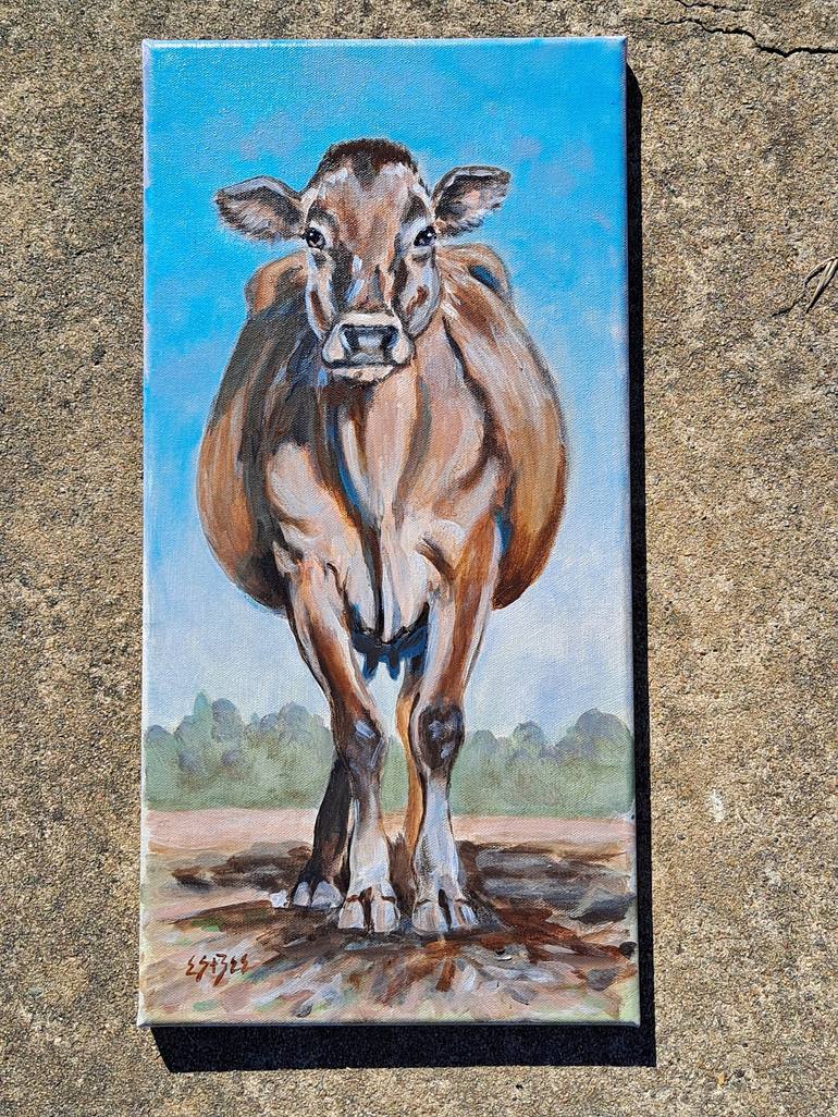 Original Fine Art Cows Painting by susan barackman