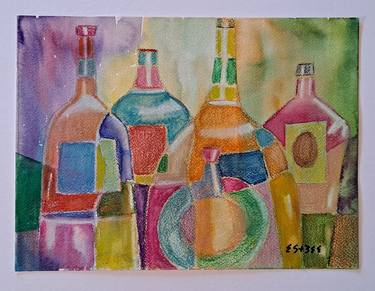 Colorful Bottles in Cubist Style thumb