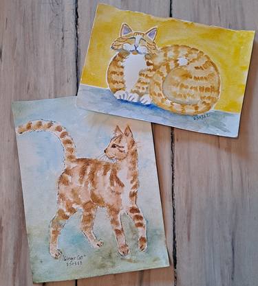 Pair of Watercolor Cat Paintings thumb