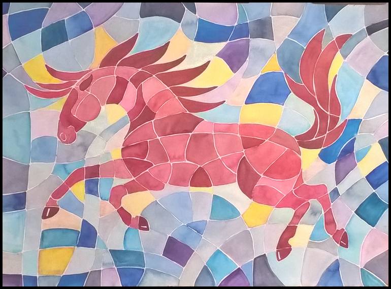 Original Cubism Horse Painting by susan barackman