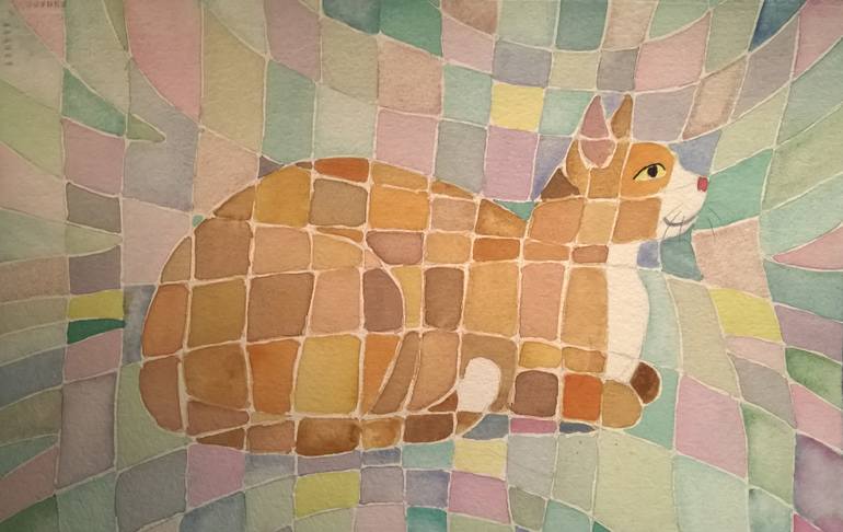 Original Cubism Cats Painting by susan barackman