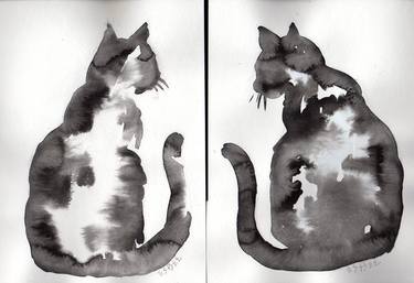 Original Abstract Expressionism Cats Paintings by susan barackman