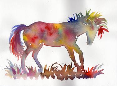 Colorful Watercolor Abstract Horse in Rainbow Colors #1 thumb