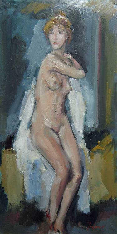 "Naked woman sitting with raised hand" BRA-31, Mato Jurkovic thumb