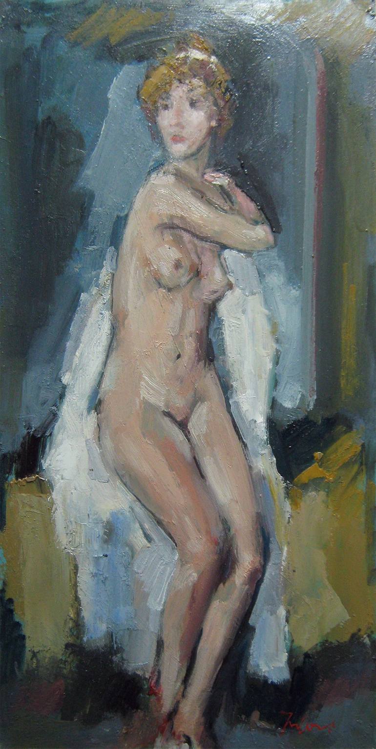 Naked woman sitting with raised hand BRA-31, Mato Jurkovic Painting by Mato  Jurkovic | Saatchi Art