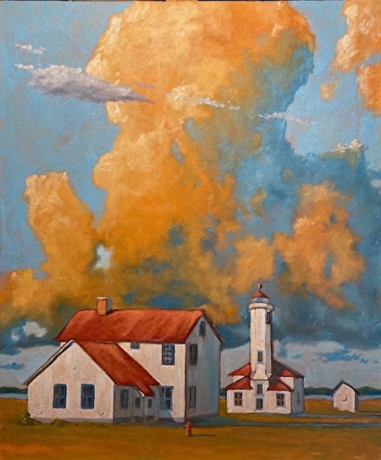 Original Architecture Painting by Larry Cansler | Impressionism Art on Canvas | Point Wilson Lighthouse