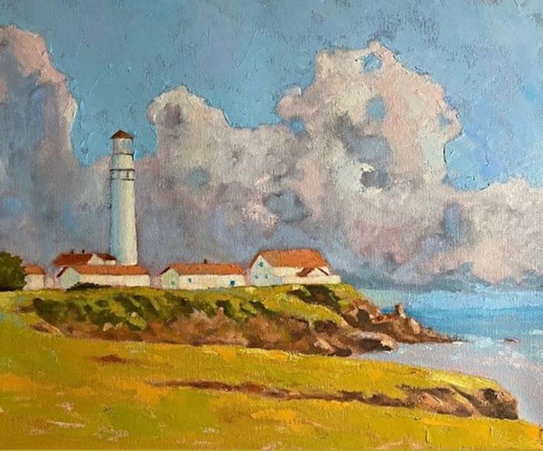 Original Architecture Painting by Larry Cansler | Impressionism Art on Canvas | Pigeon Point Lighthouse