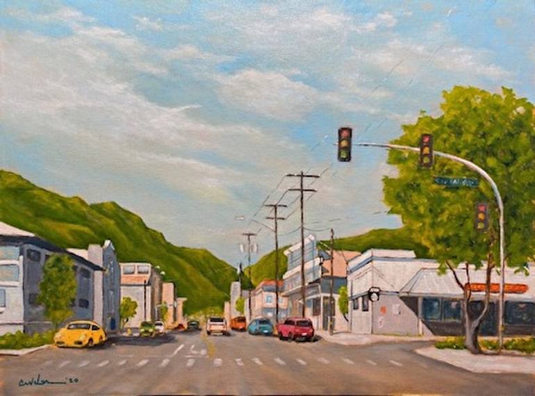 Original Architecture Painting by Larry Cansler | Expressionism Art on Canvas | Main & Central Ave. Wailuku