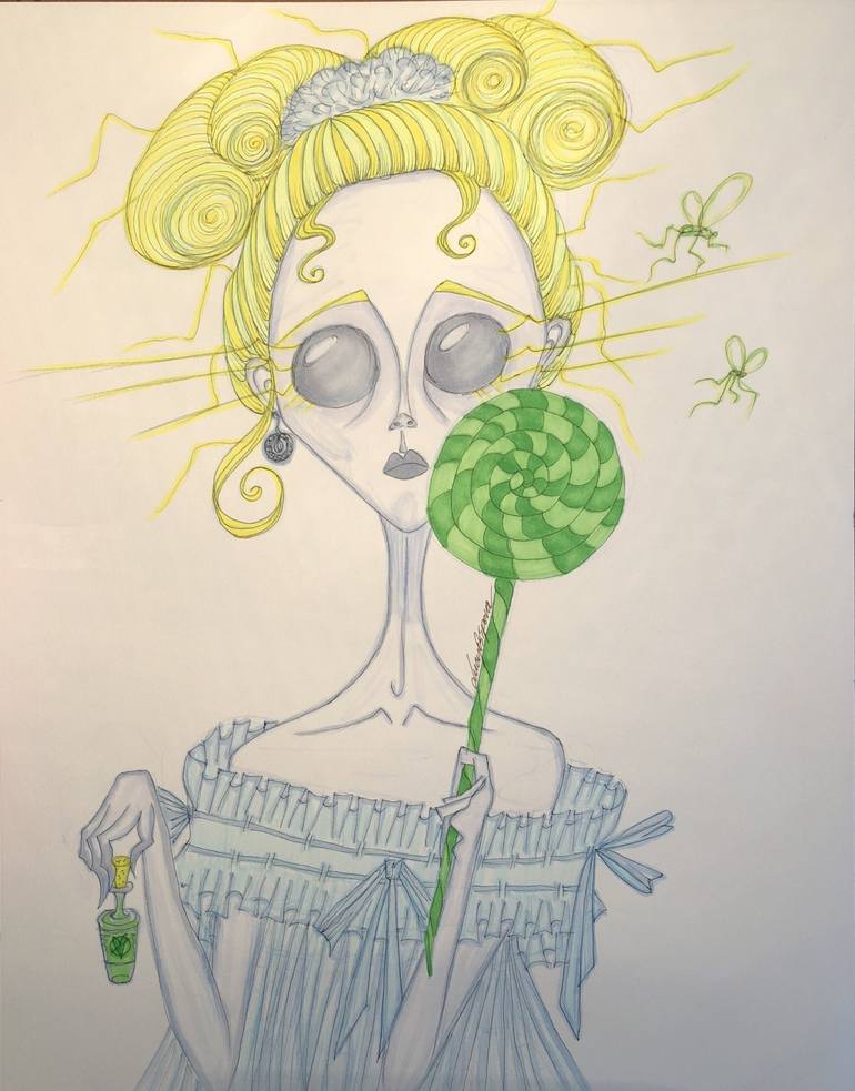 Sad Girl With Green Lollipop Drawing By Lucy Osipova Saatchi Art