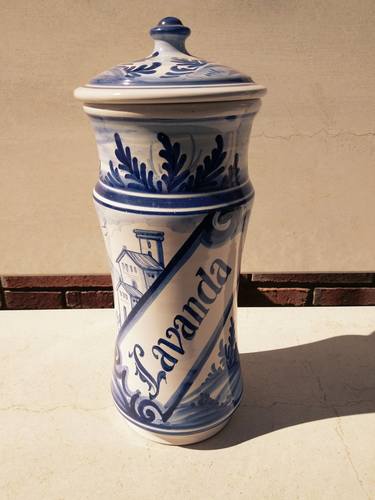 Inspired with European ceramic pharmacy jar "de faixes i cintes" and "de influencia francesa", 18th Century. thumb